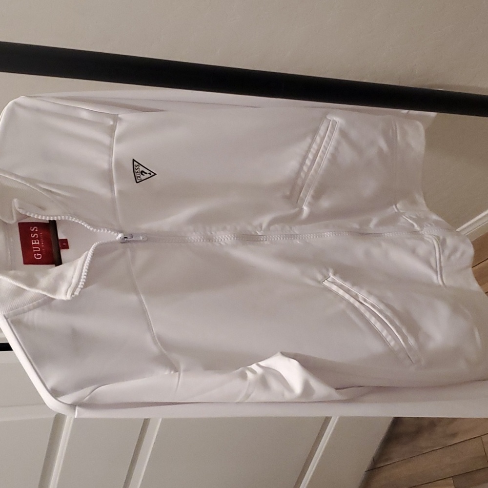 Men's size medium all white zip up guess jacket